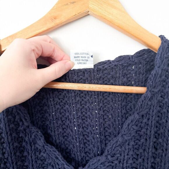 Vintage Cable Knit Fisherman Sweater Womens Medium Navy Cardigan Nautical - Picture 10 of 10